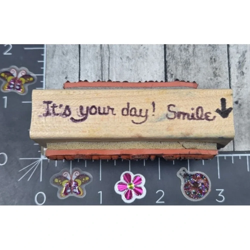 It's Your Day Smile Wishing You Joy Double Sided Rubber Stamp Wood #L50